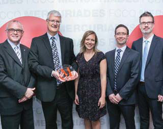 Left to right: Yves Dufort, Denis Vallières, Marie-Pier Therrien, Frédéric Paiement, and Philippe Garside at the Mercuriade Nominee event.